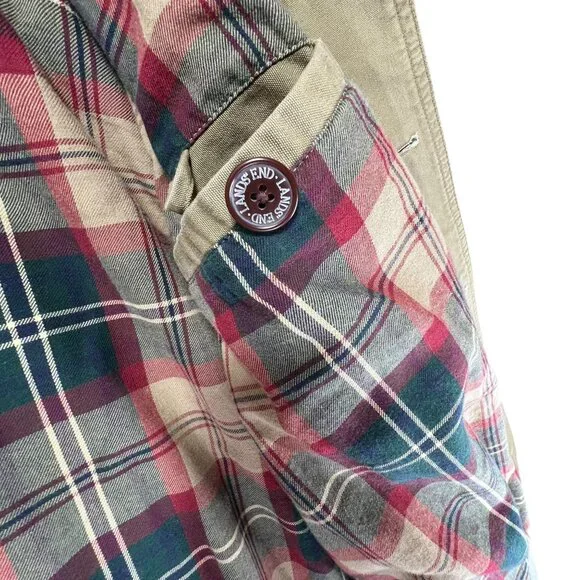 Lands End Mens Canvas XL Barn Coat Corduroy Collar Button Front Brown Tan Lined - Picture 6 of 16